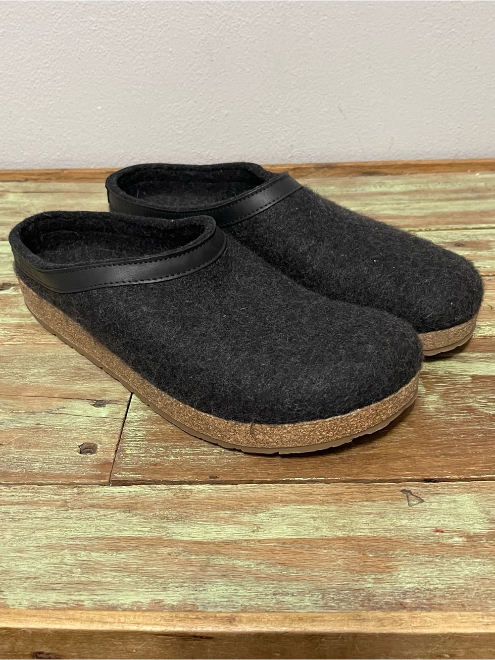 Haflinger 100% Wool Slip On Casual Slippers Black Comfort Warm Mens 48/15